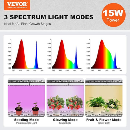 VEVOR Plant Stand with Grow Light, 4-Tier Plant Shelfwith 45W Full Spectrum LED, 3 Mode Plant Light with Timer and Wheel for Seed Starting, Metal Plant Rack for Indoor Plants
