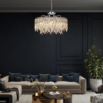 Luxury Crystal Chandelier, 24" Modern Round Dining Room Chandeliers Over Table，8 Lights Chrome Ceiling Pendant Ceiling Lighting for Living Room Bedroom Entryway Foyer Staircase