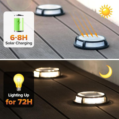LUTEC 12 Pack Solar Driveway Lights, 12 LEDs IP67 Waterproof Outdoor Solar Dock Driveway Marker Lights for Step, Sidewalk, Pathway, Patio, Garden(Warm White)