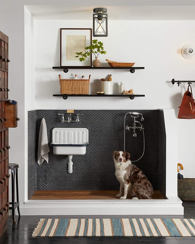 Ken & Ricky Kitchen Over Sink Light,Flush Mount Ceiling Light Fixtures,Single Bulb,Ceiling Mount for Kitchen Above Sink, Hallway Laundry Room Entryway,Farmhouse Industrial Style