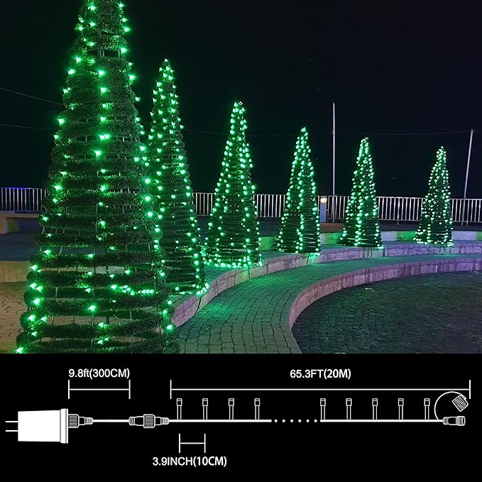 LAMPHOME 66ft St Patrick's Day Decorations String Lights,200 LED Green Wire Fairy Starry String Lights Plug in, 16Lighting Modes, for Indoor Outdoor Xmas Tree Wedding Party Decoration (Green)