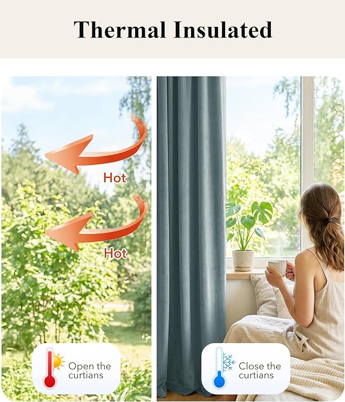 StangH Dark Slate Velvet Curtains Ideal Room Darkening Drapes for Bedroom, Living Room & Home Theater, Thermal Insulated Window Treatment with Rod Pocket & Back Tab Design, 52x108 Inches, 2 Panels.