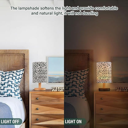 Bedside Table Lamp White Leopard Cheetah Animal Print Nightstand Lamp with Wood Desk Lamps for Bedroom Living Room Nursery Office Home Decor