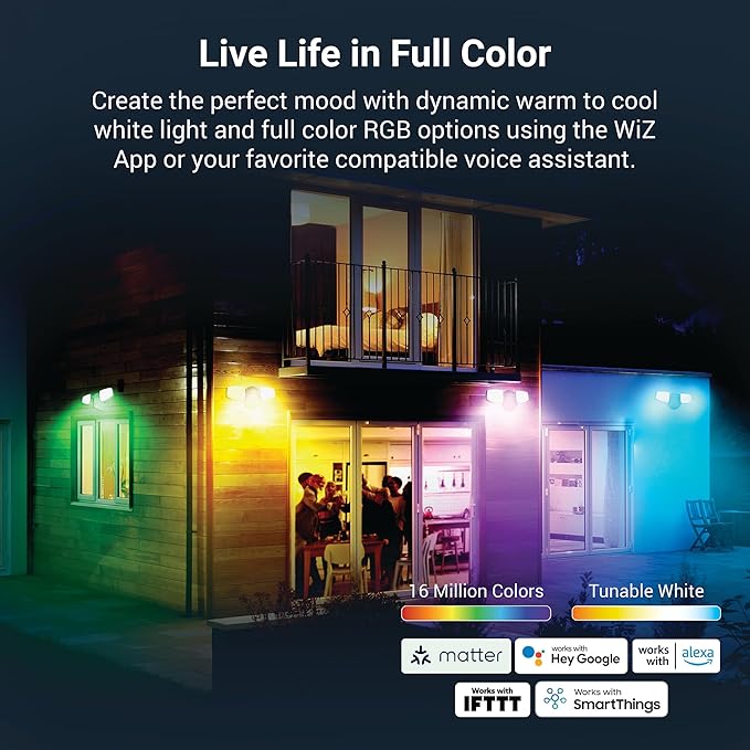 HALO ESF Motion Smart WiFi Color Changing Connected by WiZ Pro LED Security Floodlight for Outdoors - Black - ESF2ARGBWMBL-WIZ