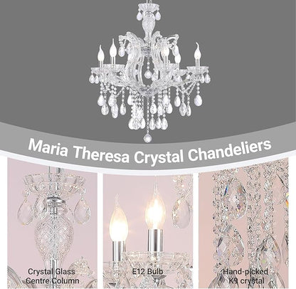 Modern Crystal Chandelier, Maria Theresa Crystal Chandelier 6 Lights Luxury Chrome Chandelier Lighting Fixture for Dining Room, Living Room, Bedroom, Kitchen Island, Foyer