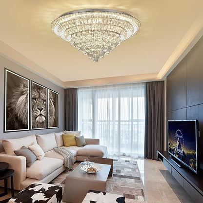 Miuyhji Elegant LED Crystal Raindrop Ceiling Light, 30" Flush Mount Chandelier Light Fixture with Remote Control for Living Room Kitchen Island Bedroom Hallway Entryway Foyer(Dimmable)