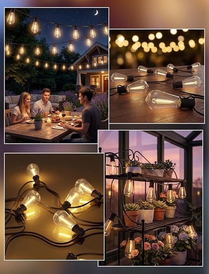 100FT LED Outdoor String Lights, Patio Lights with 50 Shatterproof ST35 LED Vintage Edison Bulbs Connectable LED String Lights, Waterproof Outdoor Hanging Lights for Backyard Garden