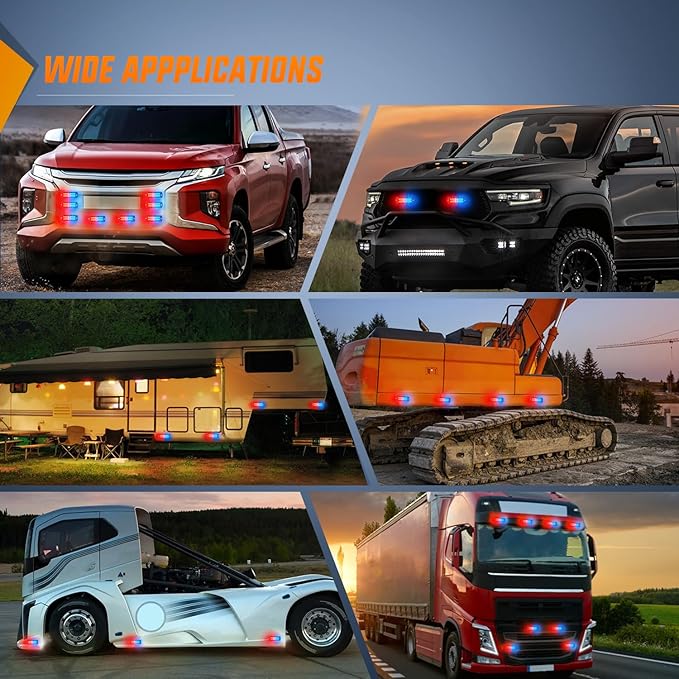 Nilight 4PCS LED Strobe lights 12V 24V Sync Feature Red Blue 24LED Emergency Hazard Warning Lights with Controller Hard Wire or Cigarette Lighter Plug for Car Truck RVs Campers
