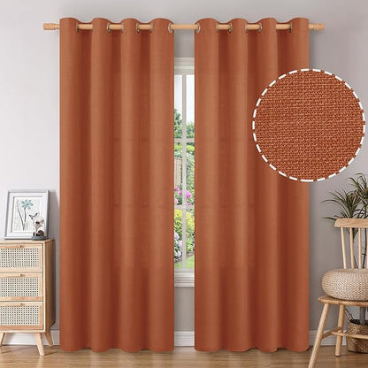 BGment Terracotta Linen Curtains for Living Room 84 Inch Length 2 Panels Set, Burlap Textured Thick Light Filtering Window Drapes for Farmhouse Home Decor, 52 Inch Wide Each Panel