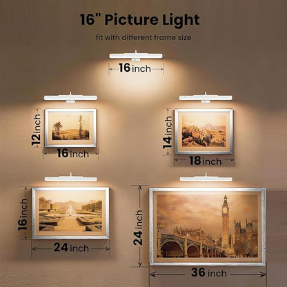 Rechargeable Picture Light for Wall Art White - 3 Color Temperatures,Remote Control & Adjustable Angle Wall Mount Battery Operated Wall Light for Paintings,Gallery,Frames,Photos (13H Runtime, 350LM)