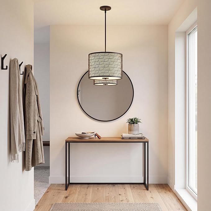 Inlight 14" Wide 3-Light Modern Kitchen Island Drum Pendant Light with Black Metal Frame and White Fabric Shade, Bulb Not Included, IN-0337-3-BK