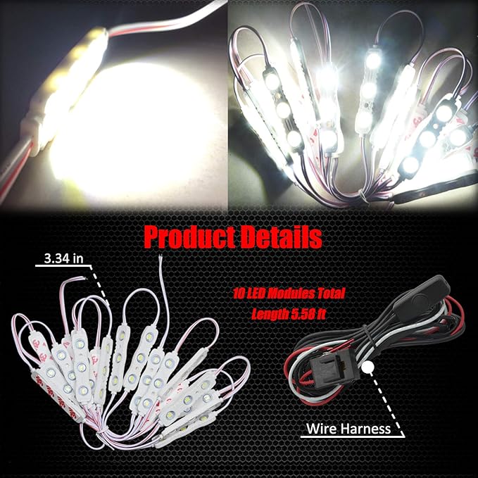 Ampper 12V 60 LEDs Interior Van Light Kits, LED Ceiling Lights with Simplified Harness Switch Fuse for Van RV Boats Caravans Trailers and More (20 Modules, White)