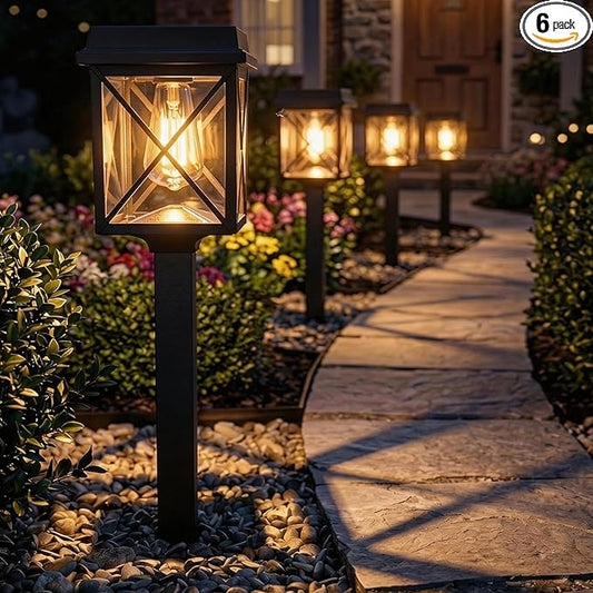 XMCOSY+ Solar Lights Outdoor Waterproof, 6 Pack Adjustable Brightness Solar Pathway Lights, 3-in-1 Landscape Light for Yard Backyard Driveway Walkway Landscape Path (Warm/Cool White)