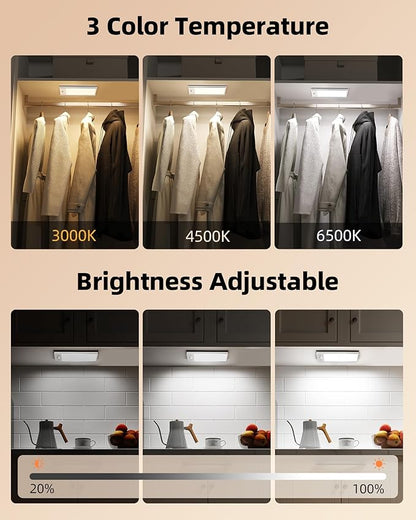 EZVALO 3000mAh Under Cabinet Lighting Wireless, 150LM Super Bright Motion Sensor Light, Rechargeable Under Counter Lights for Kitchen, Dimmable Closet Light with 3-Inch Ultra-Wide Panel 2Pack