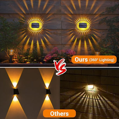 LYHOPE Solar Fence Lights Outdoor, IP65 Waterproof Solar Light for Outside, 6 Pack Deck Light for Backyard Railing Patio Deck Fence Stair Railing Wall Outdoor Decorations(Warm White)