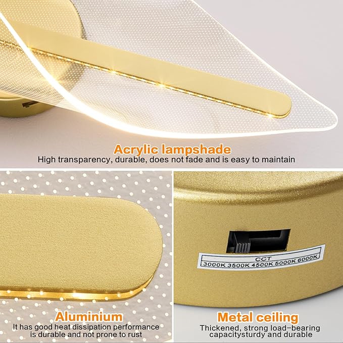 Gold Wall Sconce Modern Wall Lighting LED Dimmable Wall Lamp for Living Room Hallway Bathroom Bedroom 22.4In