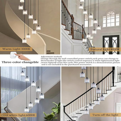 Long Raindrop Crystal Chandelier for High Ceilings Modern Crystal Long Pendant Light, Staircase Foyer Entryway Pendant Light,Raindrop Drop Lamp, Large 23.6" Black Ceiling Plate18 Lights