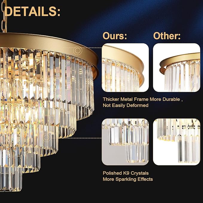 A AXILIXI Large Crystal Chandeliers 30’’ Modern Gold Round Chandeliers for High Ceiling K9 5-Tier Large Ceiling Chandelier Light Fixtures Luxury Chandelier for Staircase Foyer Living Room