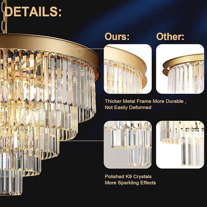A AXILIXI Large Crystal Chandeliers 30’’ Modern Gold Round Chandeliers for High Ceiling K9 5-Tier Large Ceiling Chandelier Light Fixtures Luxury Chandelier for Staircase Foyer Living Room