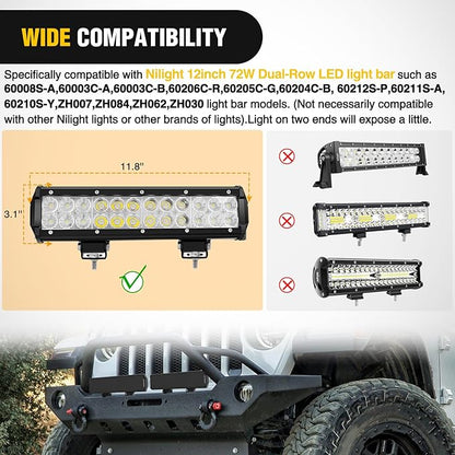 Nilight 12 Inch LED Light Bar Cover 2 PCS Black Protective Covers Durable Polycarbonate Lens Waterproof Dustproof Scratch-Proof for Double-Row Lights Off Road Driving Lighting