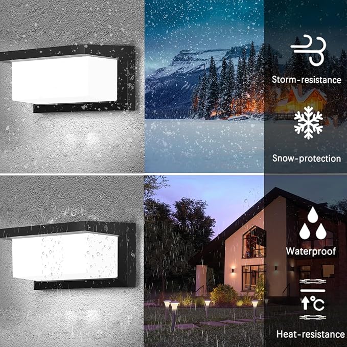 Outdoor Wall Sconce Lights 2 Pack Daylight, Modern LED Exterior Wall Light 1500LM, 3CCT Selectable 3000K 4000K 5000K, Waterproof Wall Mounted Light with Flood-Effect Lighting for Porch, Garage