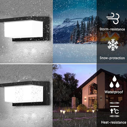 Outdoor Wall Sconce Lights 2 Pack Daylight, Modern LED Exterior Wall Light 1500LM, 3CCT Selectable 3000K 4000K 5000K, Waterproof Wall Mounted Light with Flood-Effect Lighting for Porch, Garage
