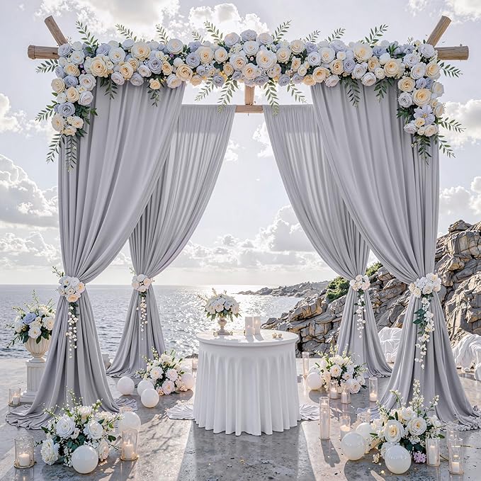 10 ft x 10 ft Wrinkle Free Silver Backdrop Curtain for Parties, Polyester Silver Grey Backdrop Drapes 2 Panels 5x10ft for Baby Shower Photoshoot Engagement Wedding Birthday Photography Background