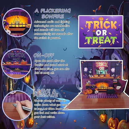 Halloween card，with light and music, 3D pop-up for blowing stove, music playing 'happy halloween' - Blessings, for Kids, Friend, Halloween cardirlfriend, Husband, Him, Women impresses (Purple)