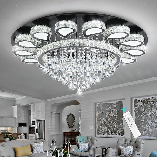 HAIXIANG Glam Crystal Chandelier for Living Room Dining Room Lights Sloped Ceiling Light Fixtures Luxury Modern Remote Dimmbale Lighting Black 40 Inches