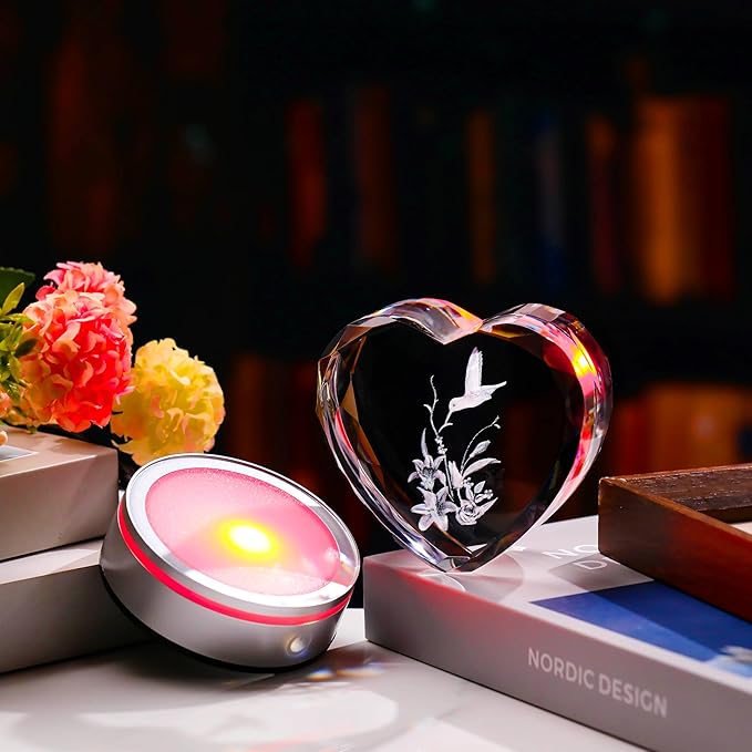 Qianwei Hummingbird Gifts for Women 3D Crystal Heart - Laser Hummingbird Decor Glass Animals Humming Bird Gifts Figurines Statue Stuff for Room Decorations Bird Night Light