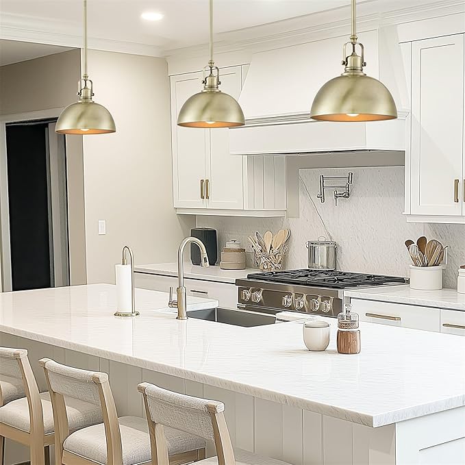 Kira Home Belle 9" Modern Industrial Pendant Light with Dome Shade, Petit Retro Metal Hanging Light, Brushed Brass Finish