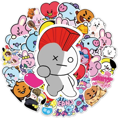 55pcs Cartoon BT21 Stickers for Water Bottle,Vinyl Waterproof BT21 Stickers for Laptop,Bumper,Skateboard,Water Bottles,Computer,Phone,Sticker for Kids Teens Adult