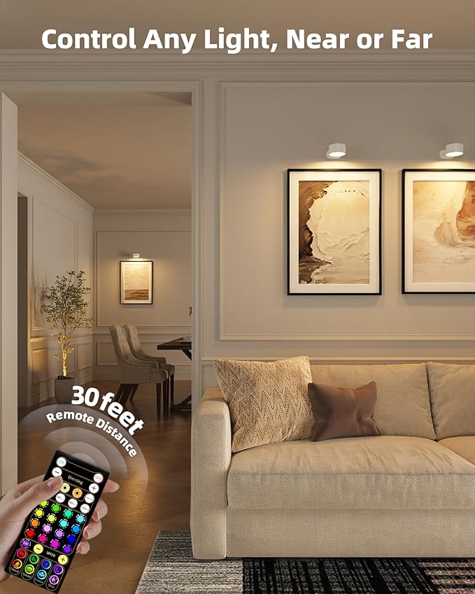 Picture Lights for Wall, 2000mAh Rechargeable Magnetic Art Lights with 3 Color Temps & RGB, Remote Dimmable Battery Operated Wall Light for Bedroom, Living Room, Gallery (White, 3 Pack)