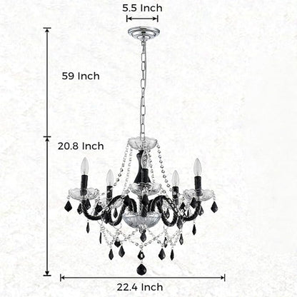 Saint Mossi Black and Clear Crystal Chandelier, Modern Pendant Ceiling Lighting Fixture for Dining Room,Bedroom,Living Room, D19 x H19 with Max 59", 5 E12 Socket, Adjustable Chain