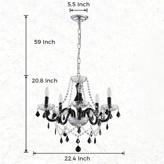 Saint Mossi Black and Clear Crystal Chandelier, Modern Pendant Ceiling Lighting Fixture for Dining Room,Bedroom,Living Room, D19 x H19 with Max 59", 5 E12 Socket, Adjustable Chain