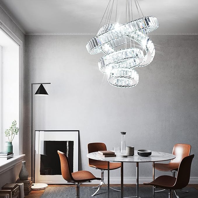 Modern Crystal Chandelier LED Pendant Light 4 Ring Chandelier LED Crystal Chandeliers for Dining Room Bedroom Living Room Cool White Dia 7.9"-11.8"-15.7"-19.7"