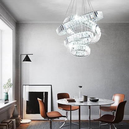 Modern Crystal Chandelier LED Pendant Light 4 Ring Chandelier LED Crystal Chandeliers for Dining Room Bedroom Living Room Cool White Dia 7.9"-11.8"-15.7"-19.7"
