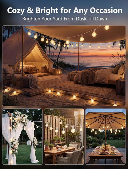 White Outdoor String Lights, 50FT G40 LED Patio String Lights with 25 Frosted Shatterproof Bulbs, Waterproof Bistro Lights for Outside Garden Backyard Wedding Party, 2700K Warm White