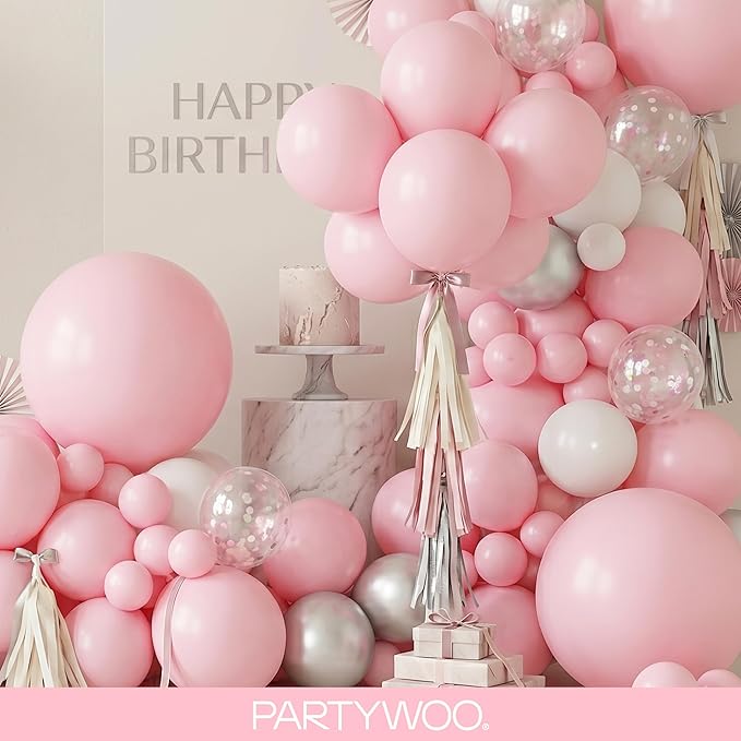 PartyWoo Baby Pink Balloons 145 pcs Different Sizes of 18 12 10 5 Inch Pastel Pale Light Pink Balloons Arch Kit Garland for Baby Shower Gender Reveal Birthday Princess Party Decorations Pink-Q05