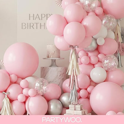 PartyWoo Baby Pink Balloons 145 pcs Different Sizes of 18 12 10 5 Inch Pastel Pale Light Pink Balloons Arch Kit Garland for Baby Shower Gender Reveal Birthday Princess Party Decorations Pink-Q05