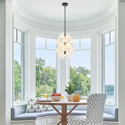 Modern Black Glass Chandelier for Entryway, Coastal Dining Room Light, 6-Light Unique Pendant Light Fixture for Foyer Bedroom Stairway Kitchen