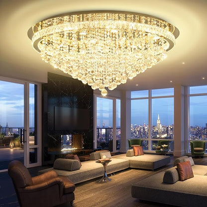 Dia 40" Modern Crystal Chandeliers for Living Room,Gold Large Chandelier Flush Mount Chandeliers for Bedrooms Dining Room Dimmable 2700k 4500k 6000k