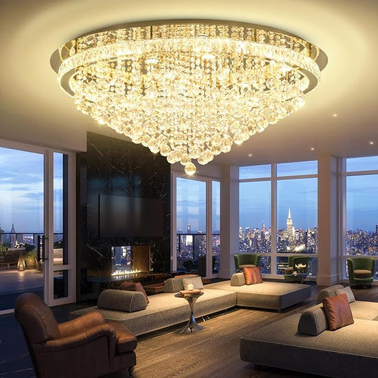Dia 40" Modern Crystal Chandeliers for Living Room,Gold Large Chandelier Flush Mount Chandeliers for Bedrooms Dining Room Dimmable 2700k 4500k 6000k
