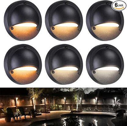 LEONLITE Update 5CCT LED Low Voltage Deck Lights, 180LM 3.74inch Landscape Step Railing Fence Light, 12-24V AC/DC, CRI90, Die-cast Aluminum Housing & Frosted Glass Lens, UL Cord, Black, Pack of 6