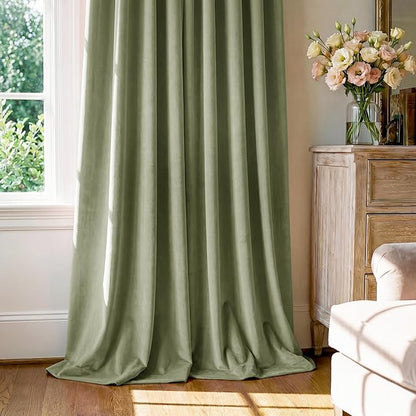 StangH Sage Green Velvet Curtains 84 inches 2 Panels - Thermal Insulated Light Blocking Privacy Drapes for Bedroom/Living Room/Dining Room/Home Office, W52 x L84