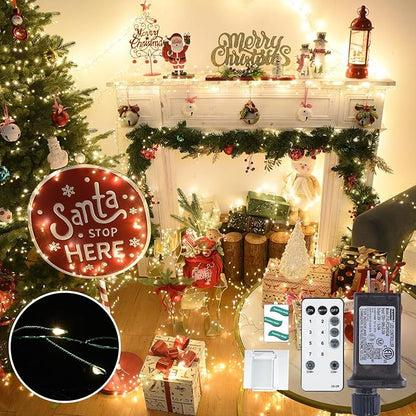 Fairy Lights Plug in 195Ft 3000LED Warm Christmas Garland Lights with Timer Remote Waterproof Firecracker Twinkle Cluster String Light for Bedroom Wreath Party Wreath Tree Decor Green Wire