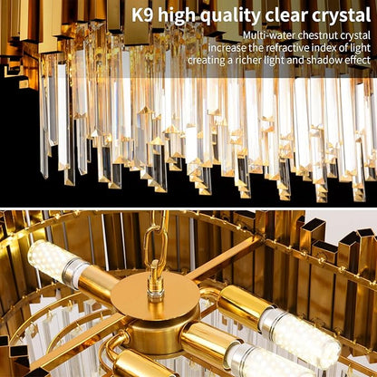 Crystal Chandeliers for Dining Room,Gold Chandeliers Modern Crystal Chandelier Pendant Light Fixture 8 Lights Contemporary Large Hanging Ceiling Light Fixtures for Living Room Kitchen Island L32"