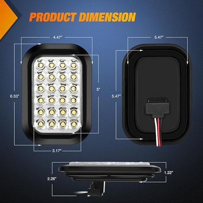 Nilight 5” X 3” Rectangular Trailer Tail Light 4 PCS White Red 24LED Brake Turn Signal Reverse Lights w/Flush Mount Grommets Plugs IP67 Waterproof for 12V Truck ATV UTV Bus RV Camper