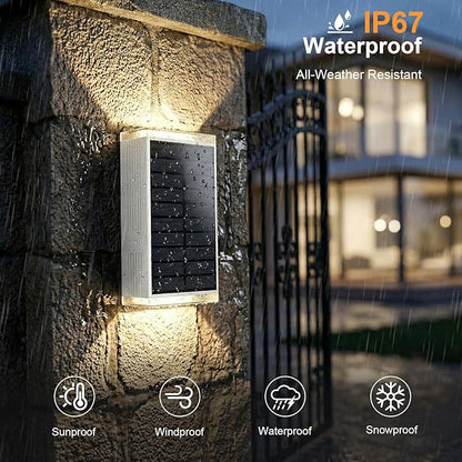 Solar Wall Light Outdoor,3000/4500/6000K/RGB 13 Modes Dusk to Dawn Lighting Solar Sconce Lights IP67 Waterproof Up and Down Solar Lights Outdoor for House /Porch/Fence/Patio/Garage-White Shell (1PCS)