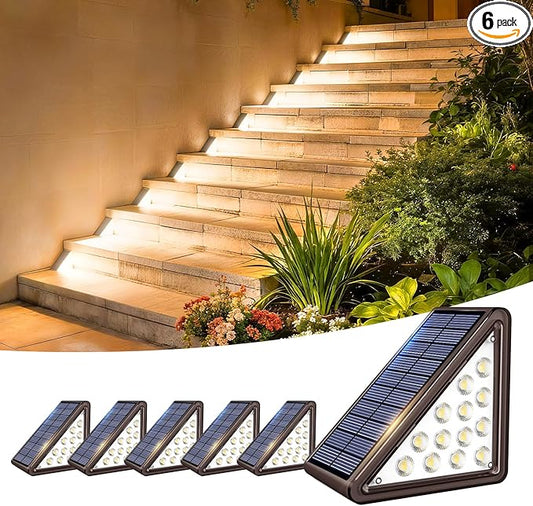 Solar Step Lights Outdoor Waterproof IP65,Warm White Brown Solar Stair Lights, Outdoor Light Decor for Stair, Deck, Step, Porch and Outside Patio, 6 Pack